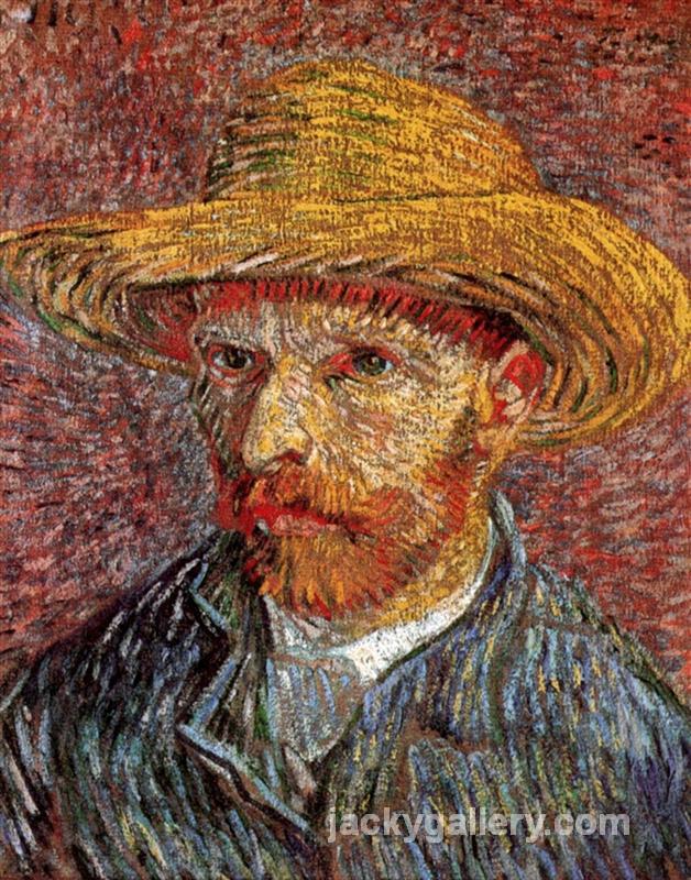 Self-Portrait with Straw Hat, Van Gogh painting - Click Image to Close